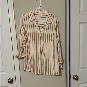 Ingrid & Isabel White and Brown Striped Button Down Shirt